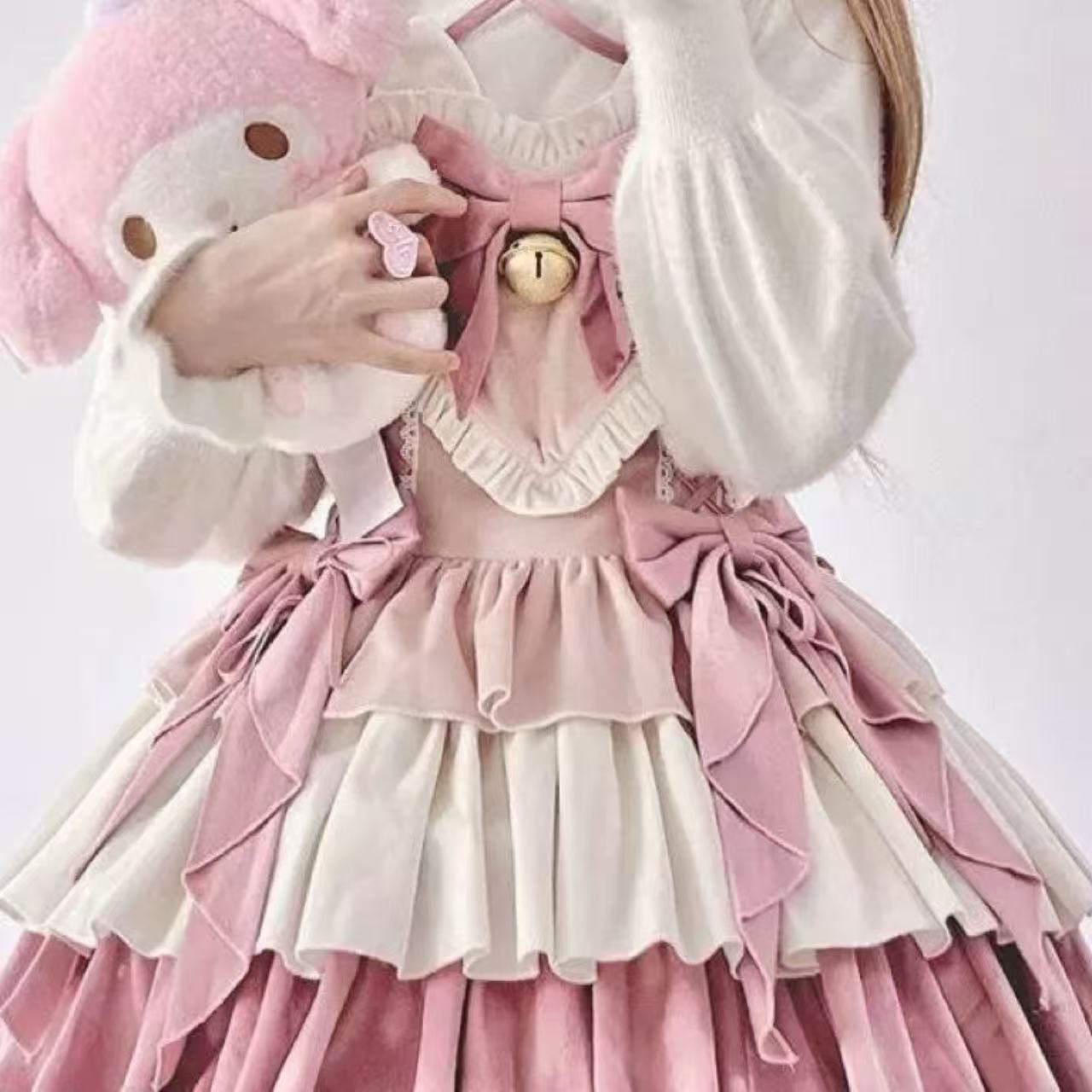 甘ロリータ ふわふわハート・3段リトルウィッチサスペンダードレス