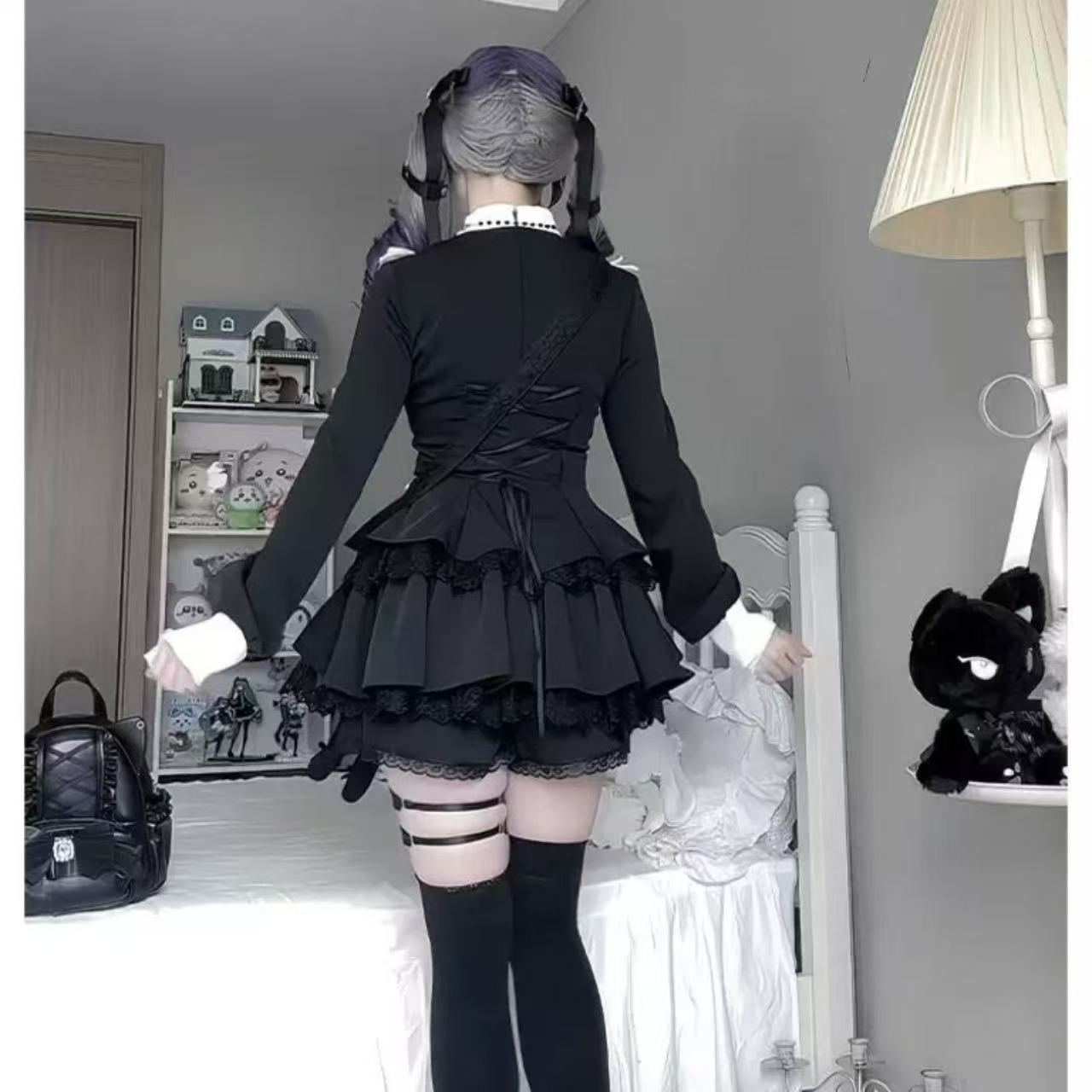 ゴスロリ ダークガール・ロータスリーフ長袖ドレス&ショーツセット