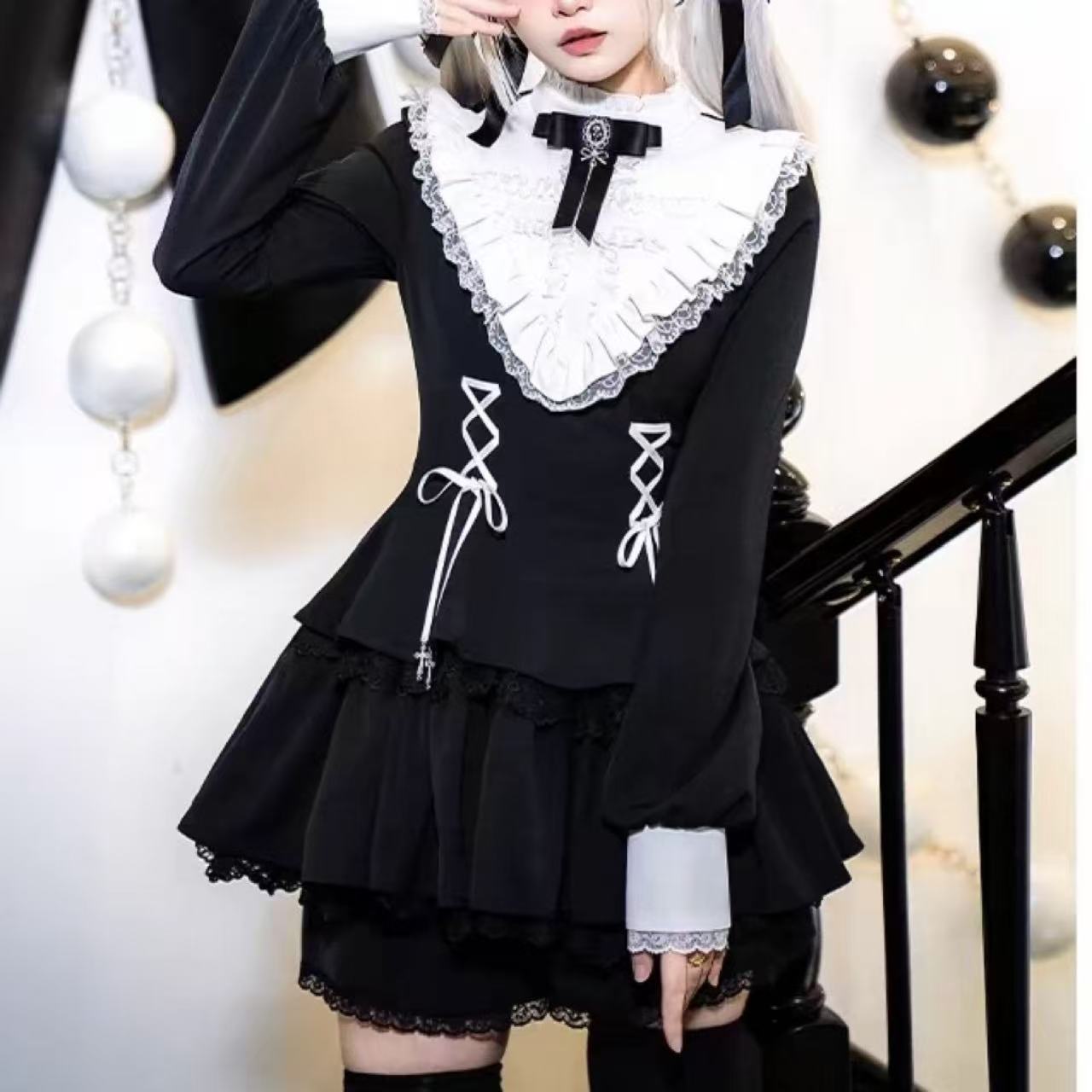 ゴスロリ ダークガール・ロータスリーフ長袖ドレス&ショーツセット