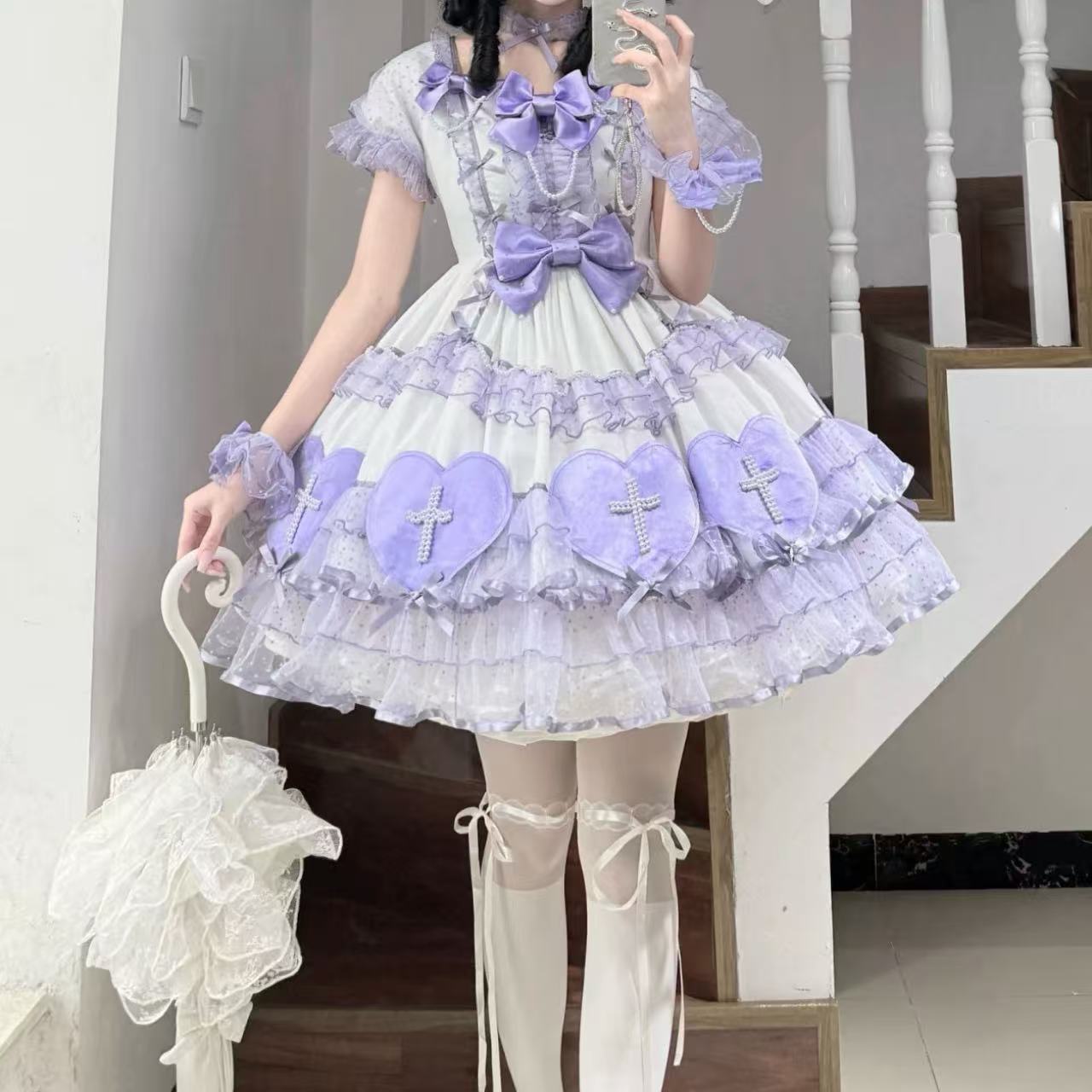 クラシカルロリータ クロスラバーズ・レース半袖ワンピース