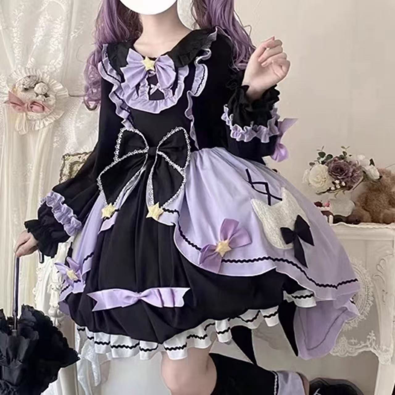 ゴスロリ 可愛い小悪魔・長袖ドレスセット