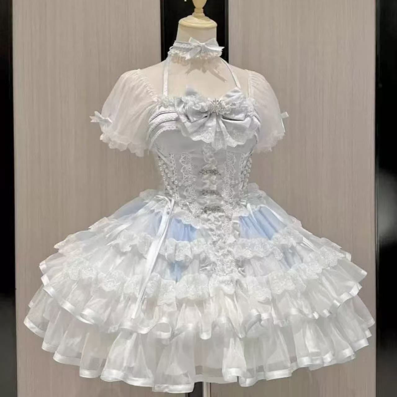 甘ロリータ 氷と雪のダンス・バレエチュチュ半袖ドレス