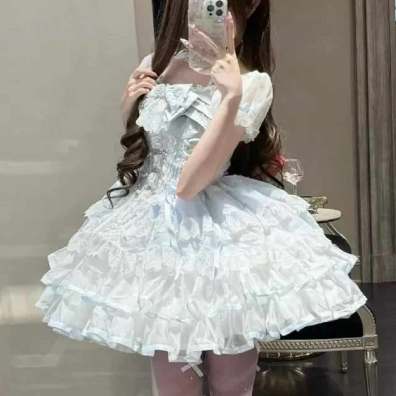 甘ロリータ 氷と雪のダンス・バレエチュチュ半袖ドレス