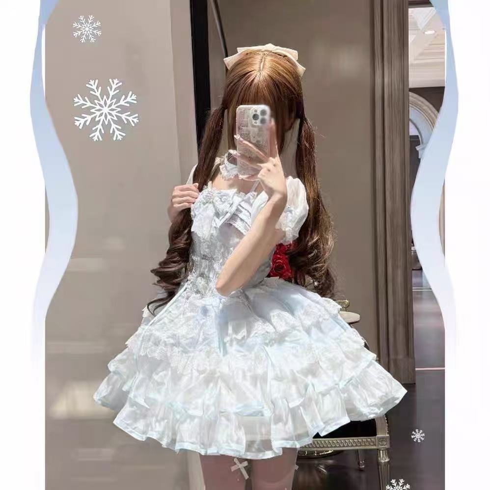 甘ロリータ 氷と雪のダンス・バレエチュチュ半袖ドレス