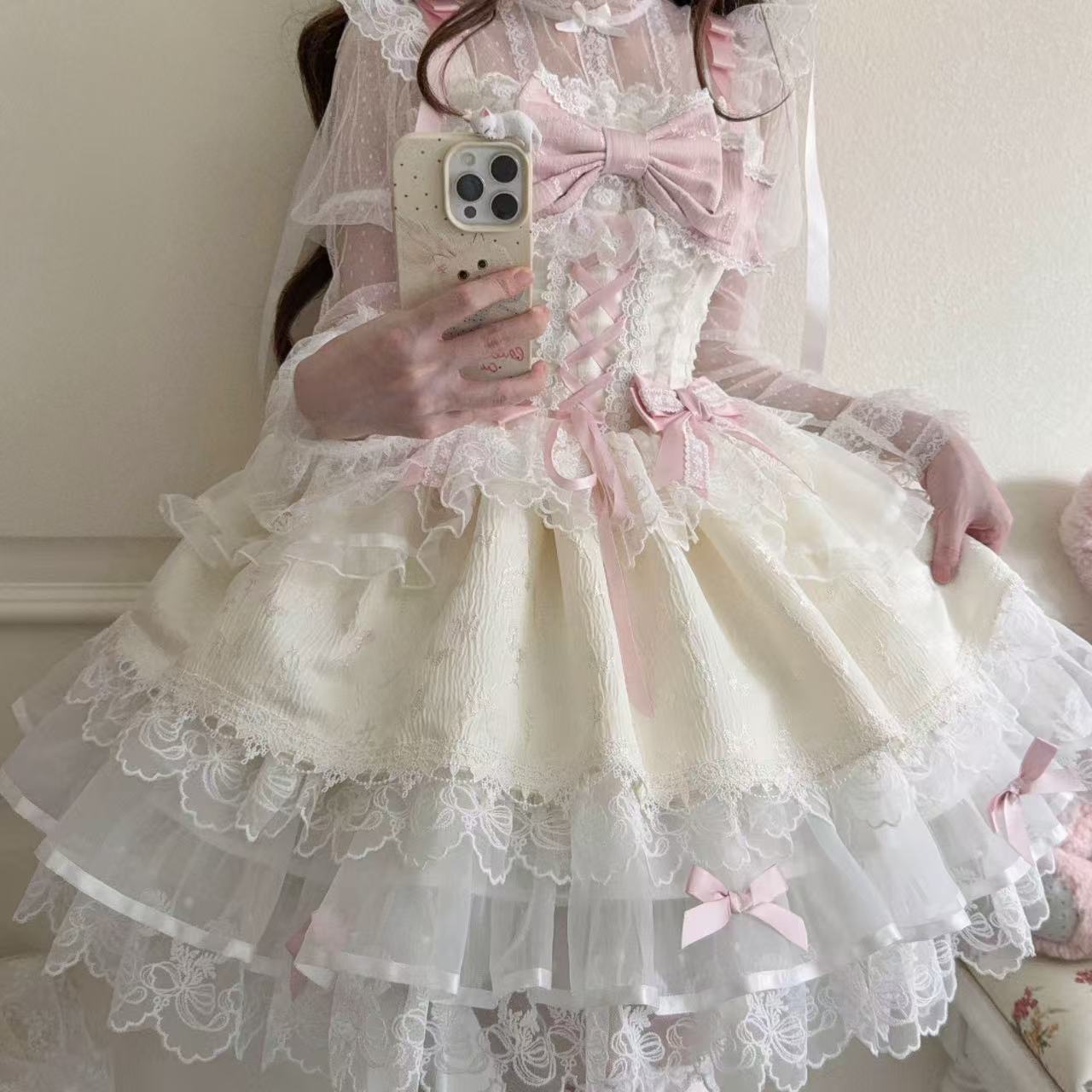 【ロリータドレス】ホワイトシュガーガールオリジナルデザイン バレエスタイルjskサスペンダードレス 夏