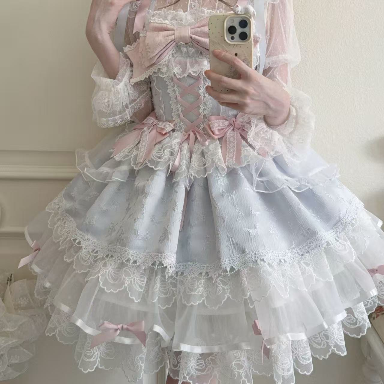 【ロリータドレス】ホワイトシュガーガールオリジナルデザイン バレエスタイルjskサスペンダードレス 夏