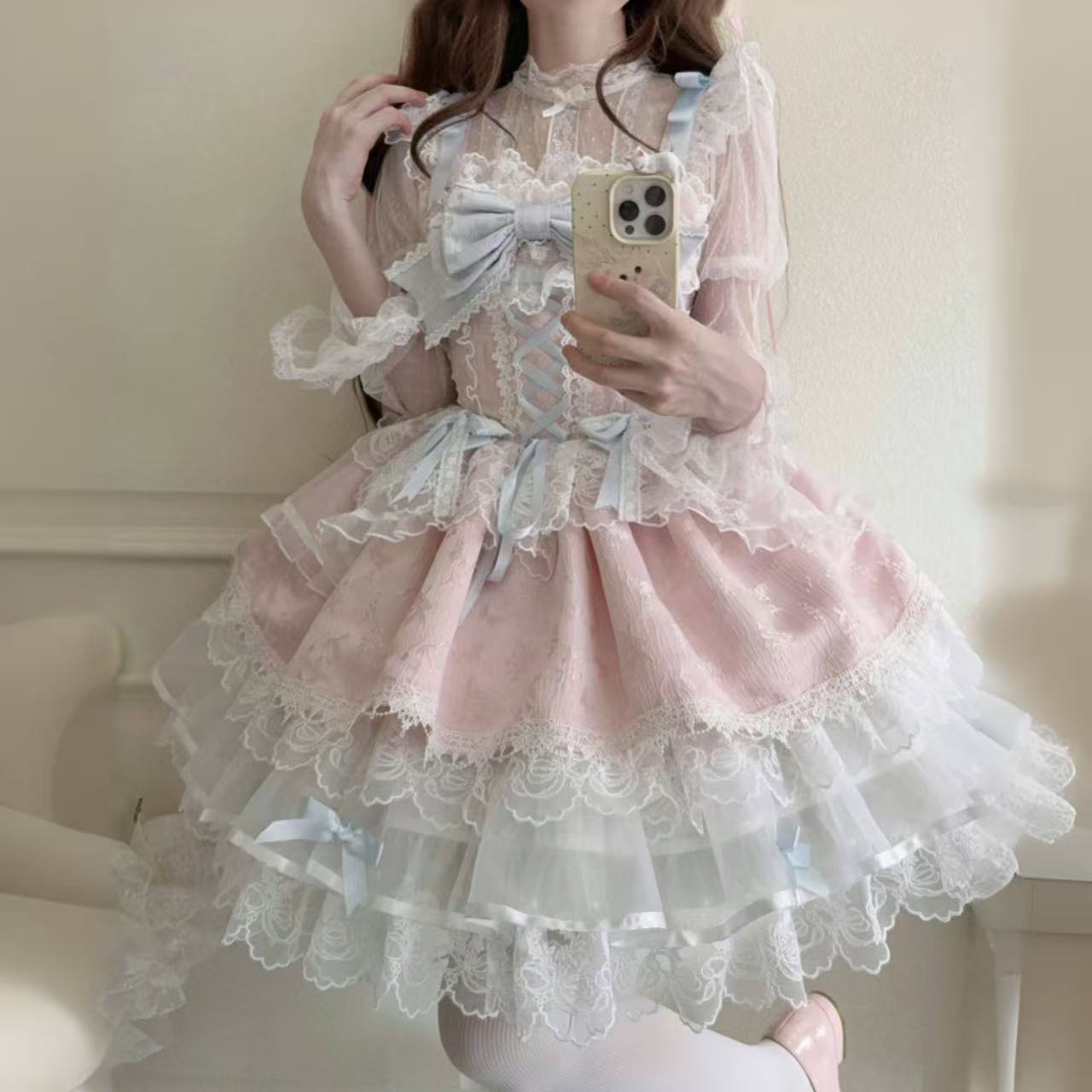 【ロリータドレス】ホワイトシュガーガールオリジナルデザイン バレエスタイルjskサスペンダードレス 夏