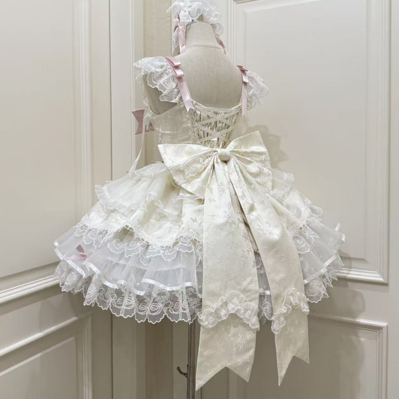 【ロリータドレス】ホワイトシュガーガールオリジナルデザイン バレエスタイルjskサスペンダードレス 夏