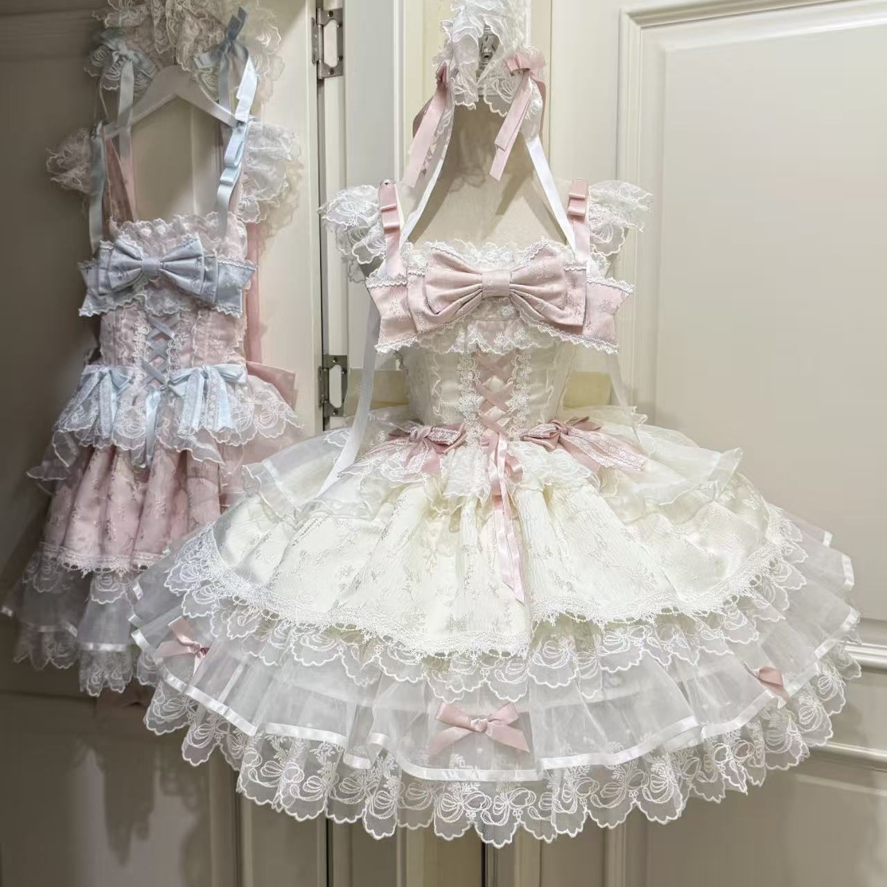 【ロリータドレス】ホワイトシュガーガールオリジナルデザイン バレエスタイルjskサスペンダードレス 夏