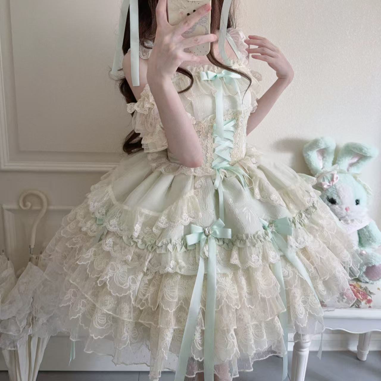 甘ロリータ リボンハートラブ・バレエスタイルサスペンダードレス