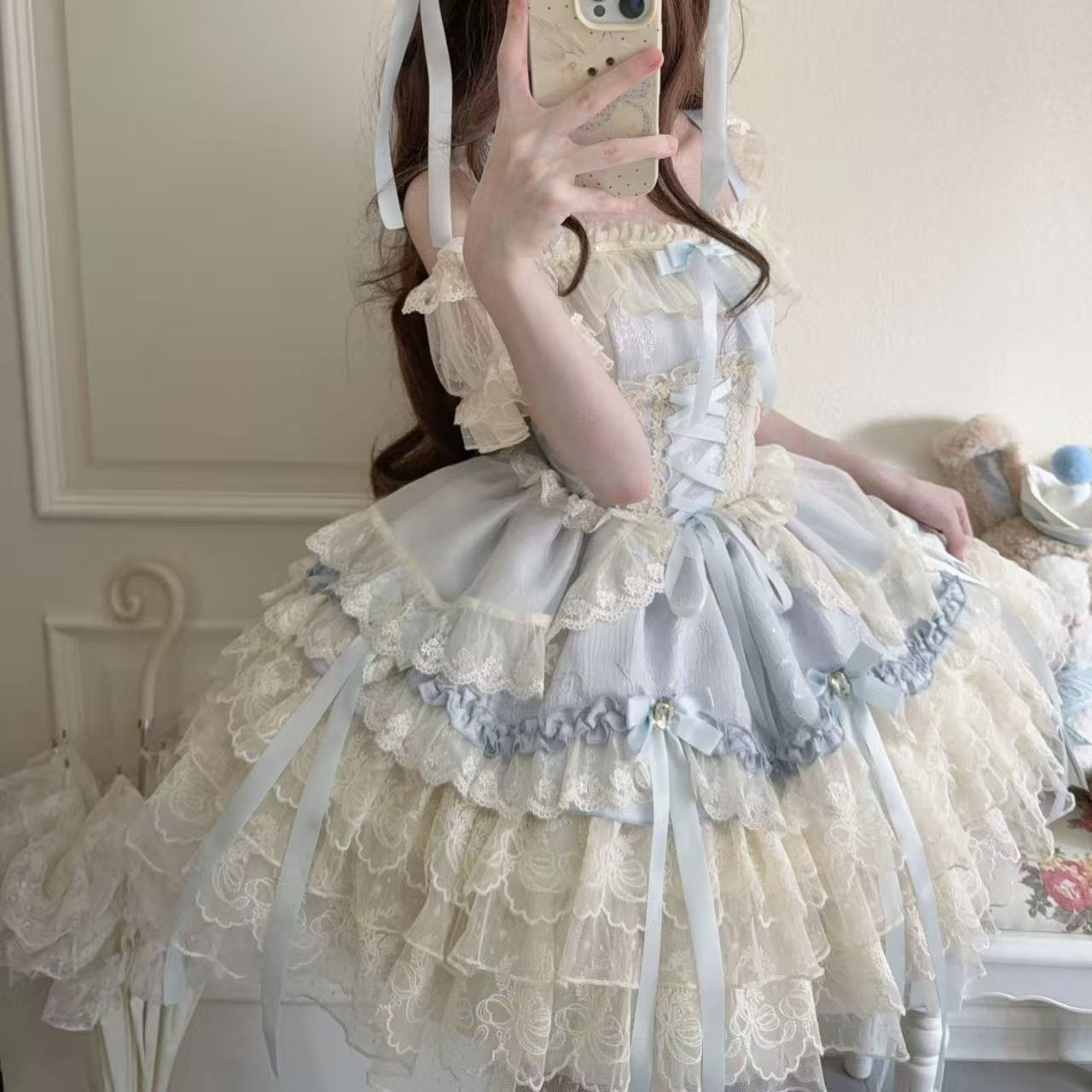 甘ロリータ リボンハートラブ・バレエスタイルサスペンダードレス