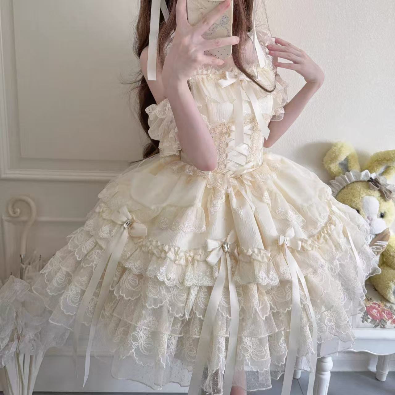 甘ロリータ リボンハートラブ・バレエスタイルサスペンダードレス