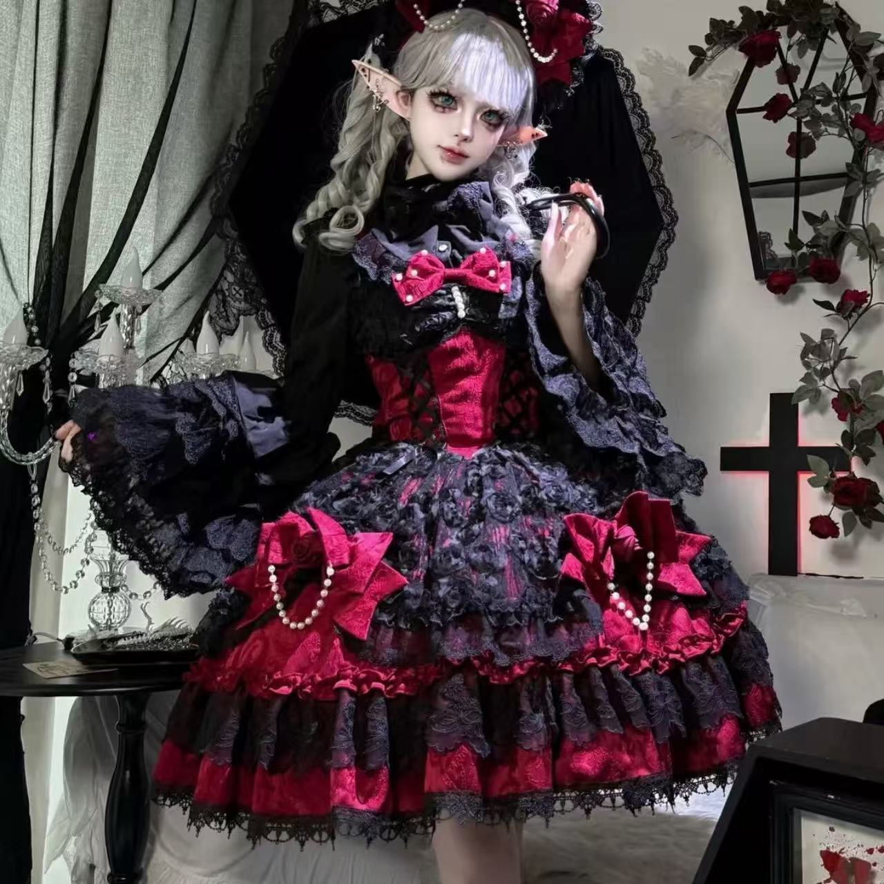 ゴスロリ ローズプリンセス・ダークロリータサスペンダードレス