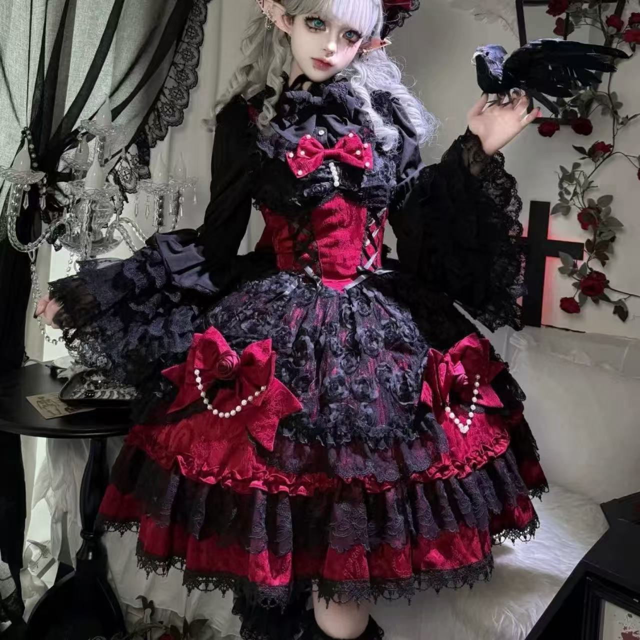 ゴスロリ ローズプリンセス・ダークロリータサスペンダードレス