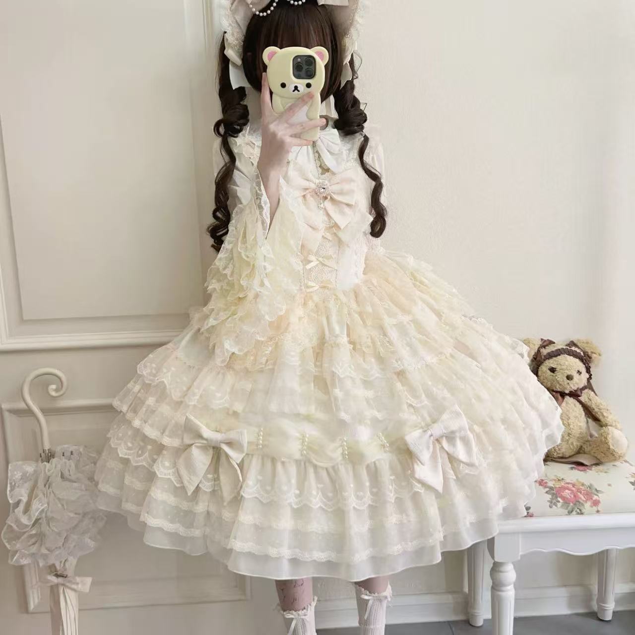 甘ロリータ ホワイトシュガーガール・人形感サスペンダードレス