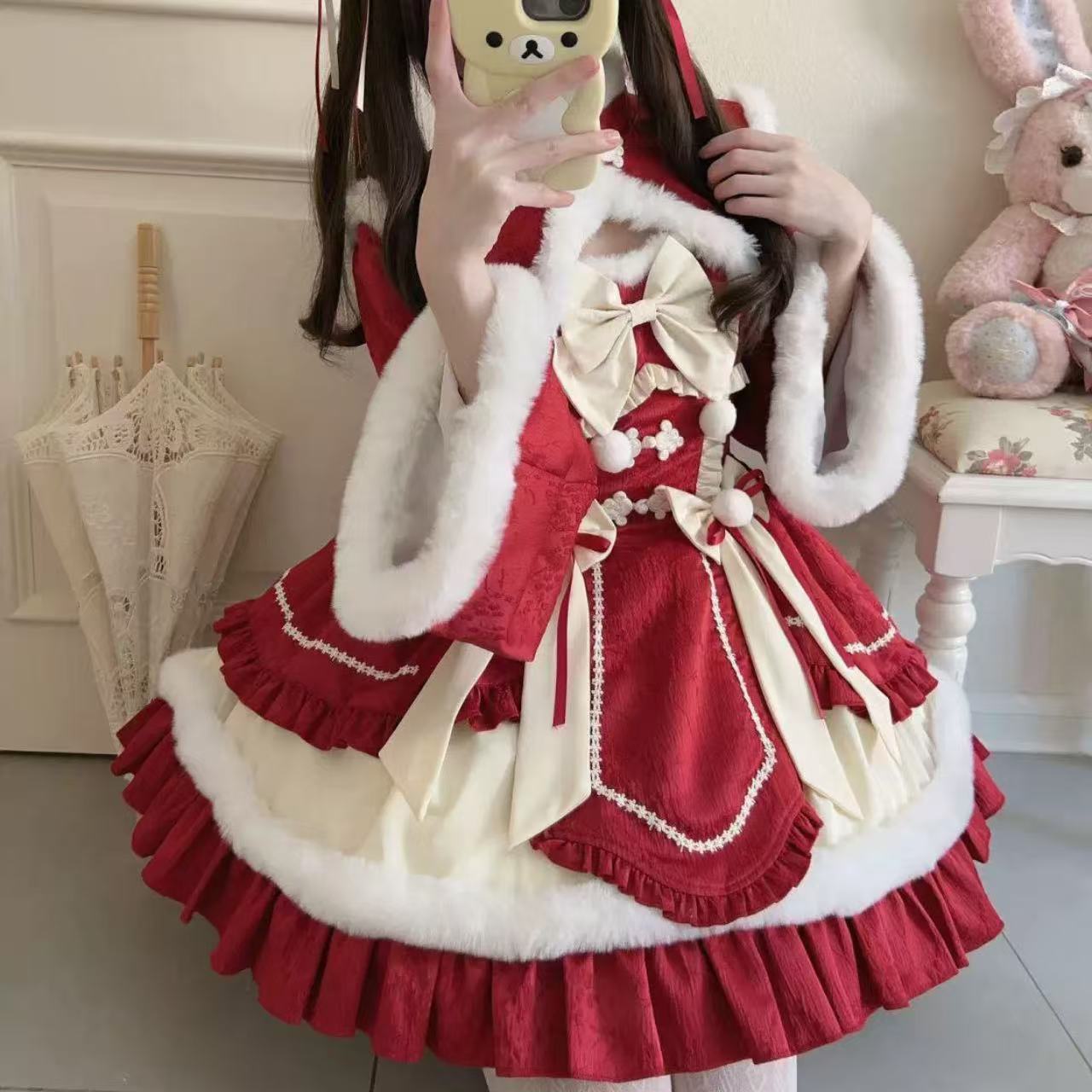 【ロリータドレス】ホワイトシュガーガール オリジナルデザイン 新年jskサスペンダードレス 冬