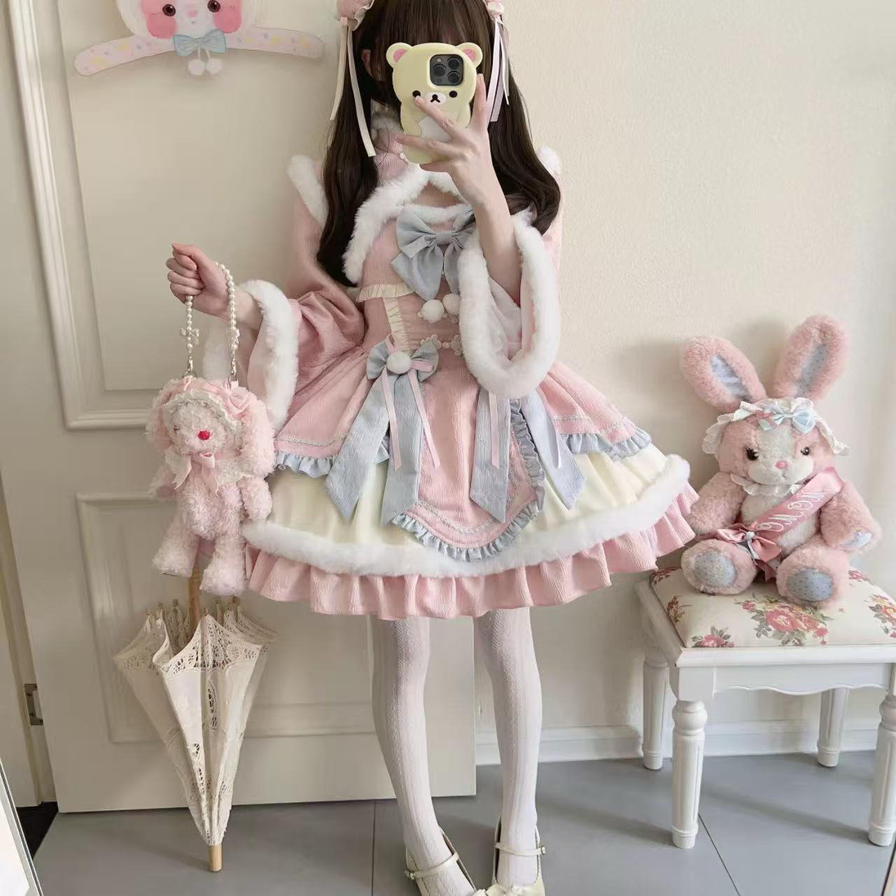 【ロリータドレス】ホワイトシュガーガール オリジナルデザイン 新年jskサスペンダードレス 冬