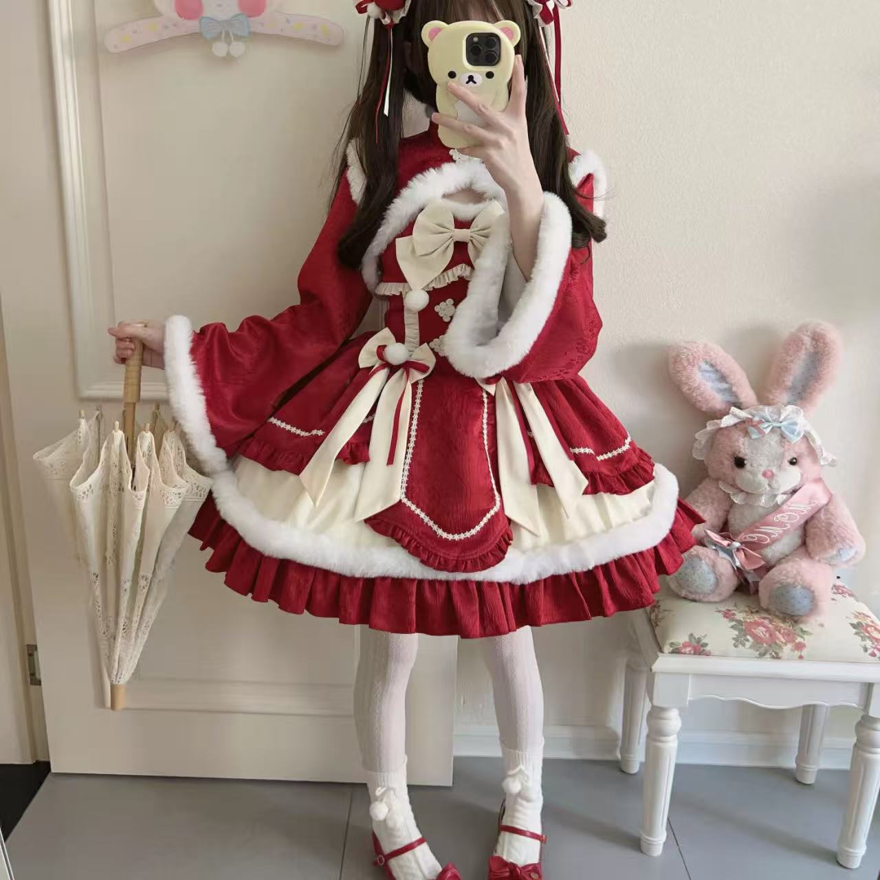 【ロリータドレス】ホワイトシュガーガール オリジナルデザイン 新年jskサスペンダードレス 冬