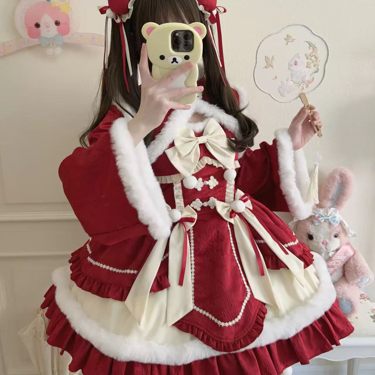 【ロリータドレス】ホワイトシュガーガール オリジナルデザイン 新年jskサスペンダードレス 冬