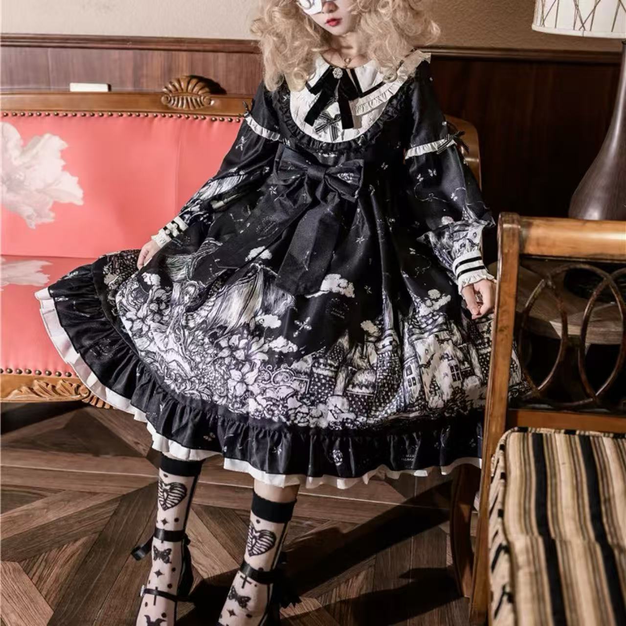 シュガーガール ゴシックスタイル ロリータ キャッスルナイト 長袖OP ビッグスカートドレス 秋 【ロリータ】