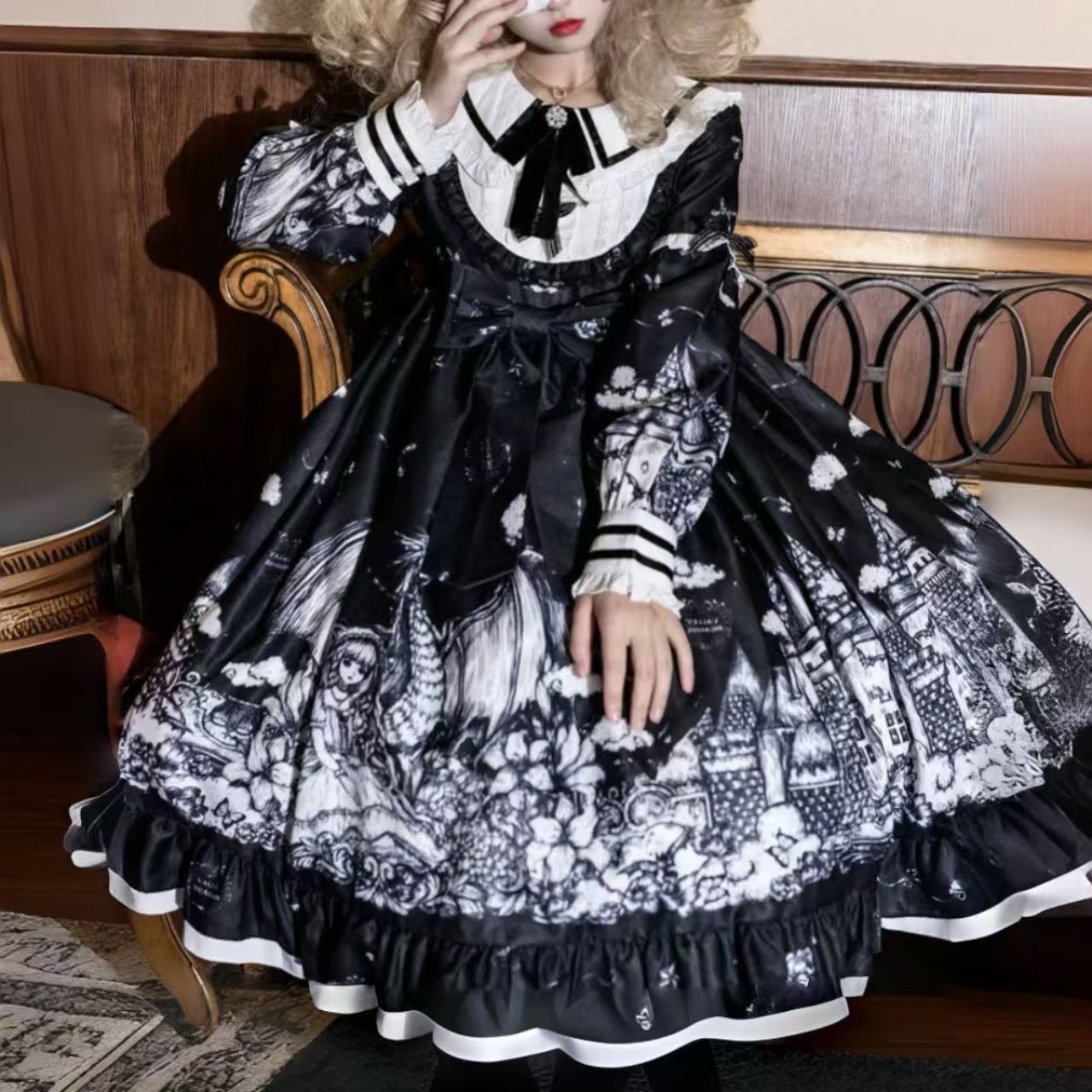 シュガーガール ゴシックスタイル ロリータ キャッスルナイト 長袖OP ビッグスカートドレス 秋 【ロリータ】