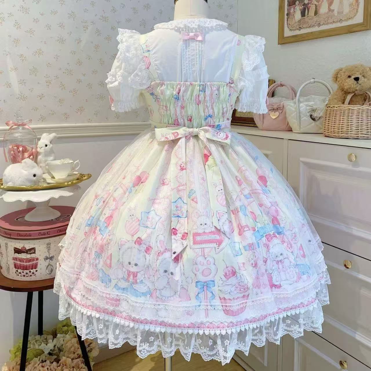 甘ロリータ ウサギと甘いケーキ・サマーサスペンダードレス