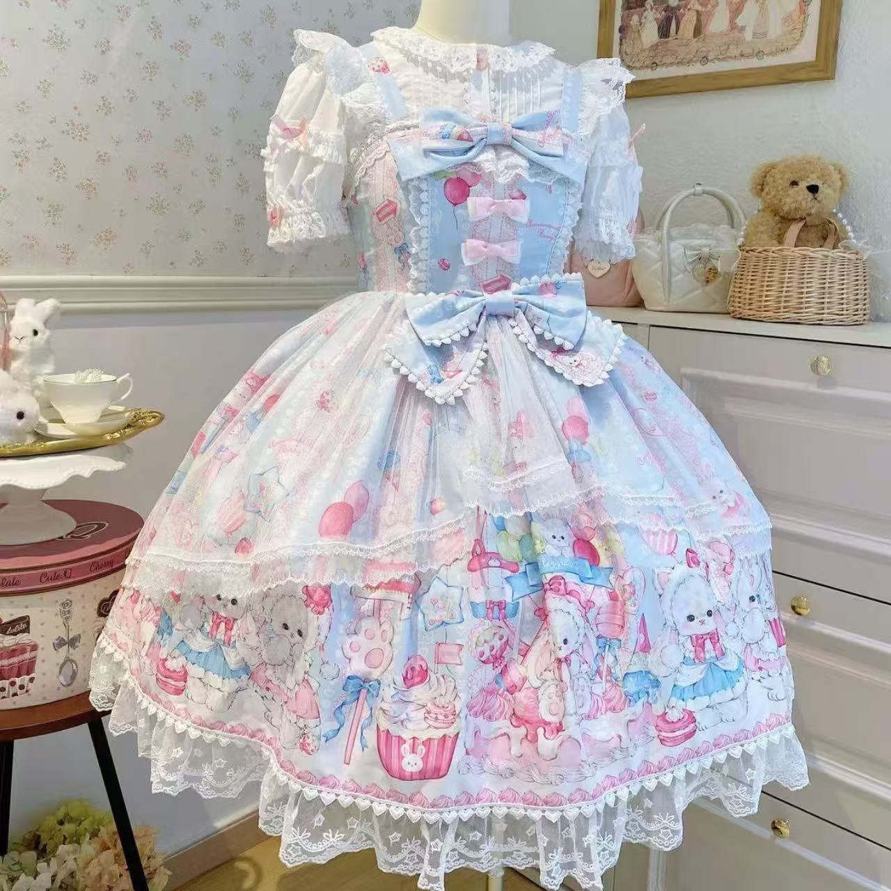 甘ロリータ ウサギと甘いケーキ・サマーサスペンダードレス
