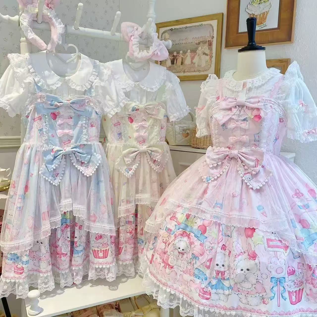 甘ロリータ ウサギと甘いケーキ・サマーサスペンダードレス