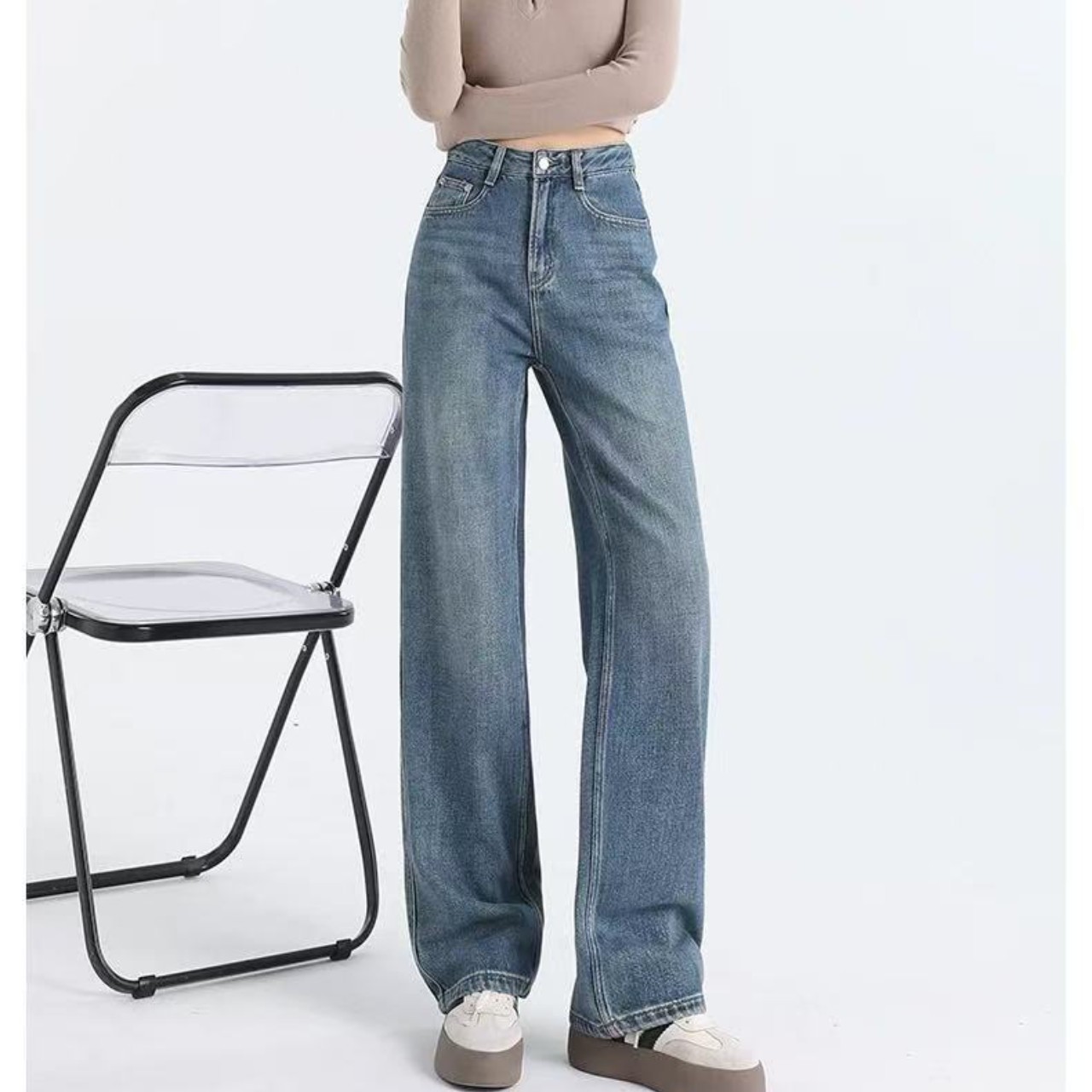 骨格ハイウエストルーズストレートパンツ