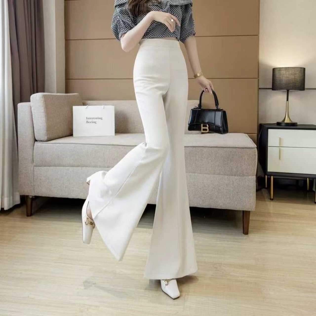 骨格ウェーブ服ハイウエストフレアパンツ