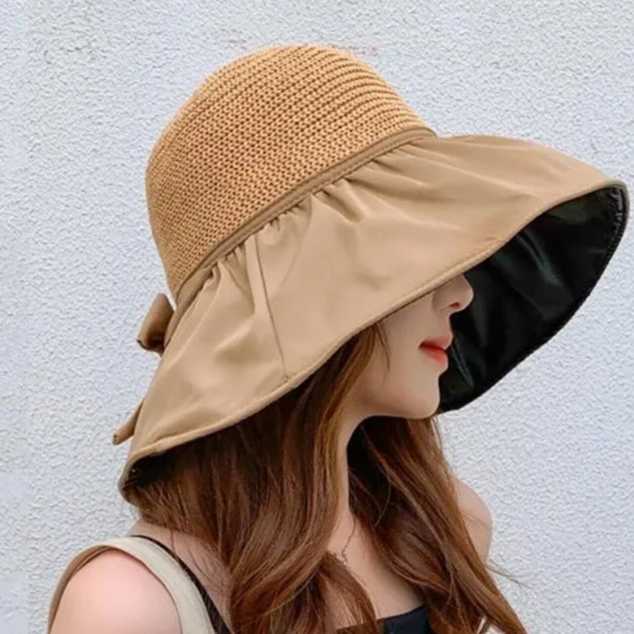 骨格ウェーブ UVカットつば広ハット