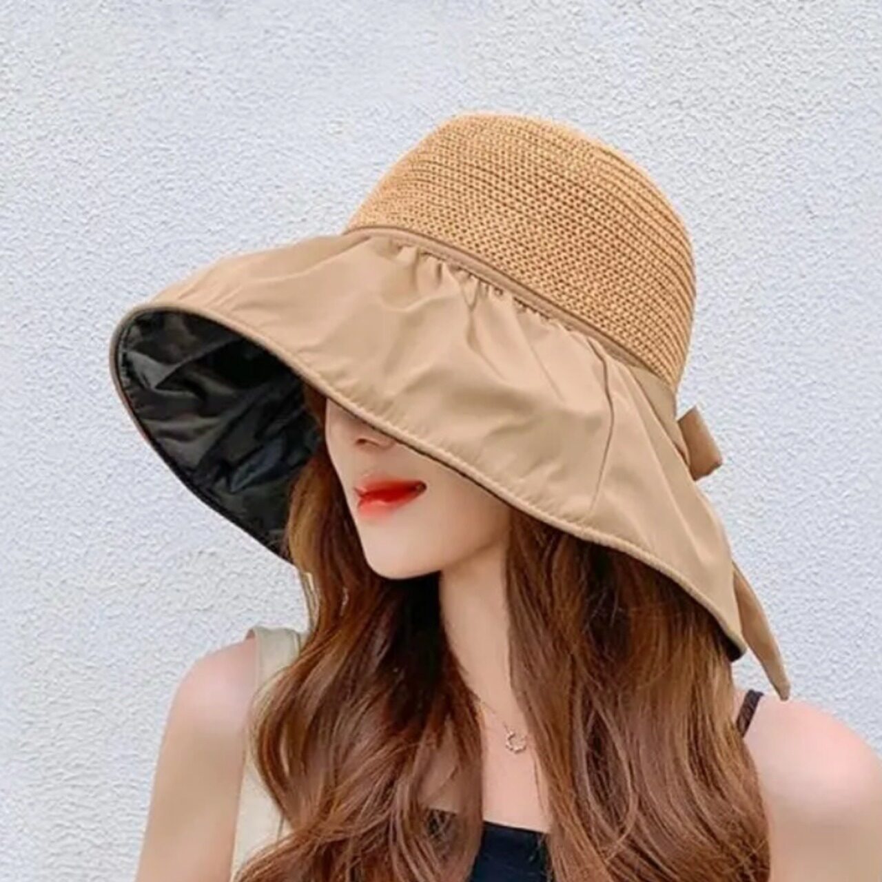 骨格ウェーブ UVカットつば広ハット