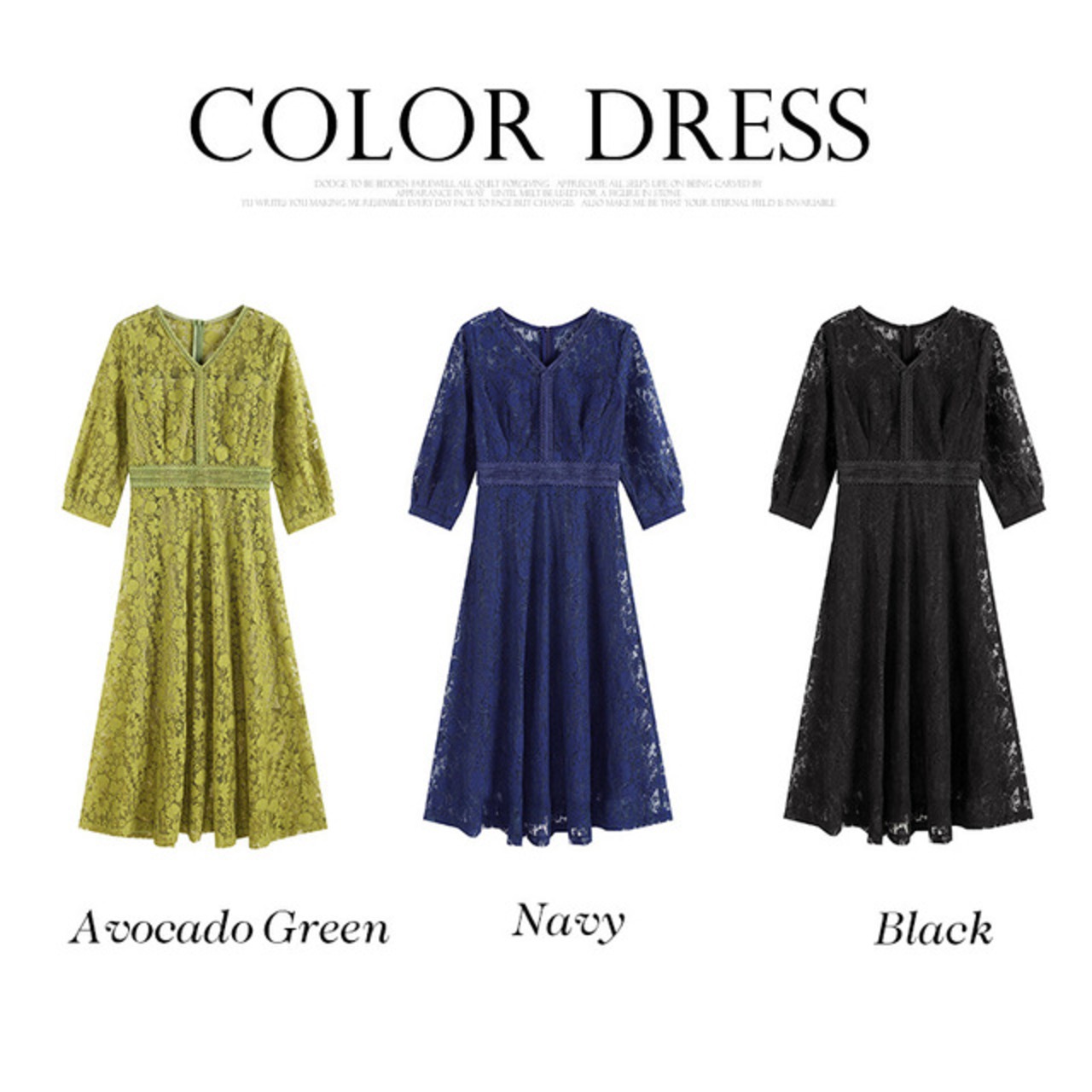 骨格ウェーブ Vネックレースパーティードレス