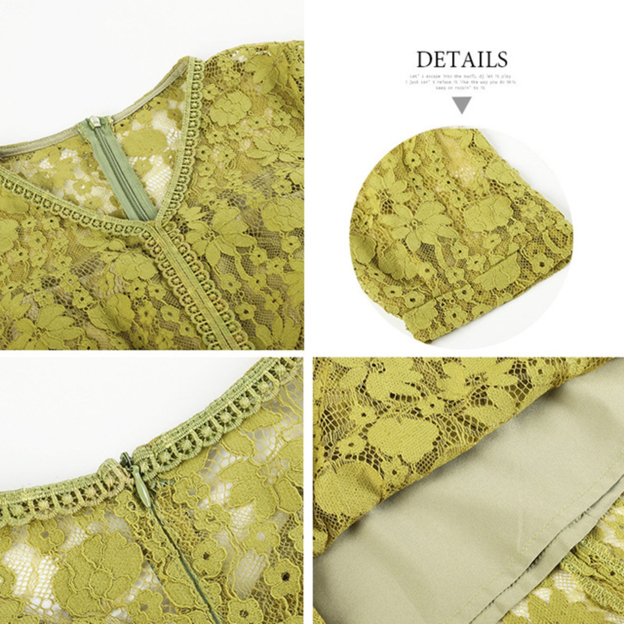 骨格ウェーブ Vネックレースパーティードレス