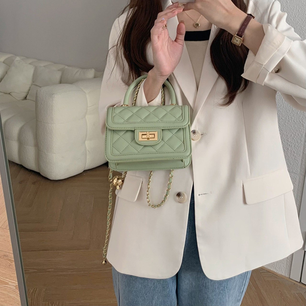 骨格ウェーブ キルティングチェーンショルダーバッグ