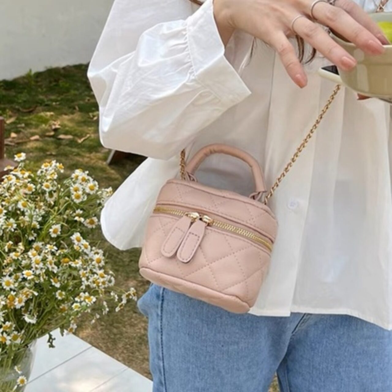 骨格ウェーブ キルティングバニティチェーンバッグ