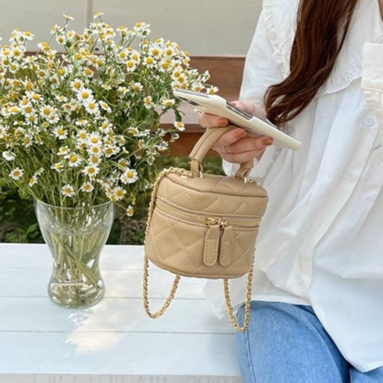 骨格ウェーブ キルティングバニティチェーンバッグ