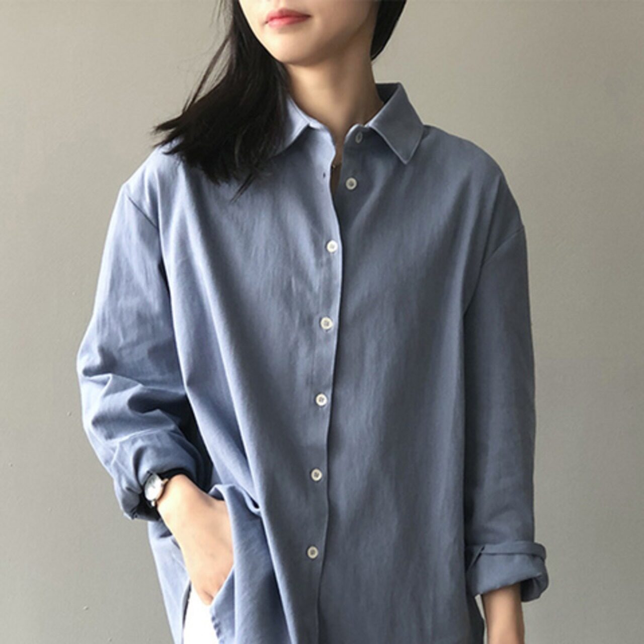 骨格ウェーブ コットンシャツ