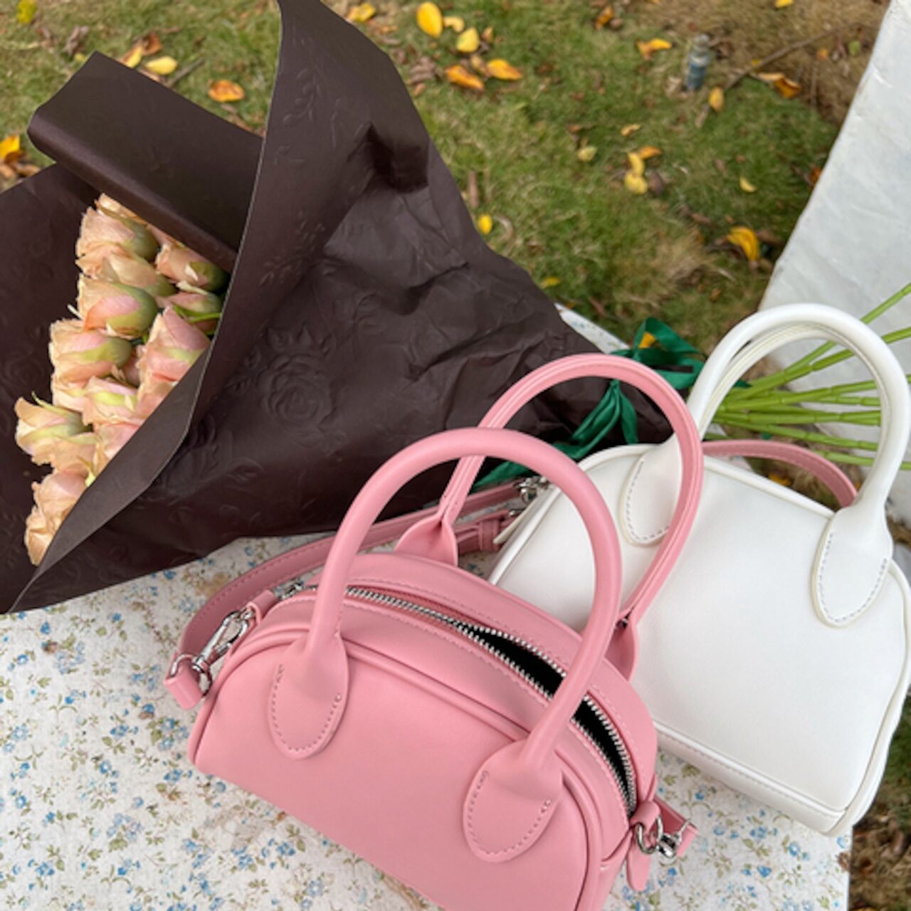 骨格ウェーブ コンパクトボストンバッグ