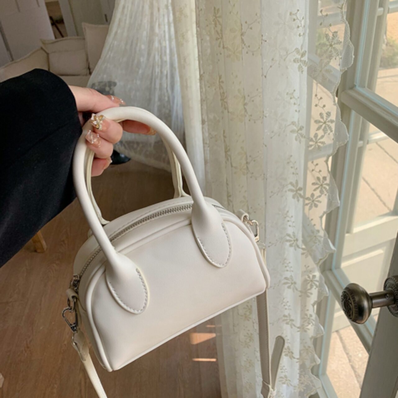 骨格ウェーブ コンパクトボストンバッグ