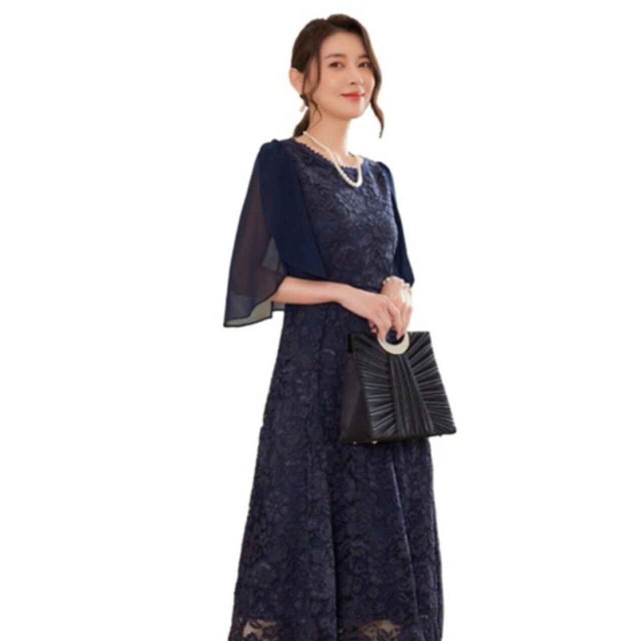 骨格ウェーブ シアー袖パーティードレス