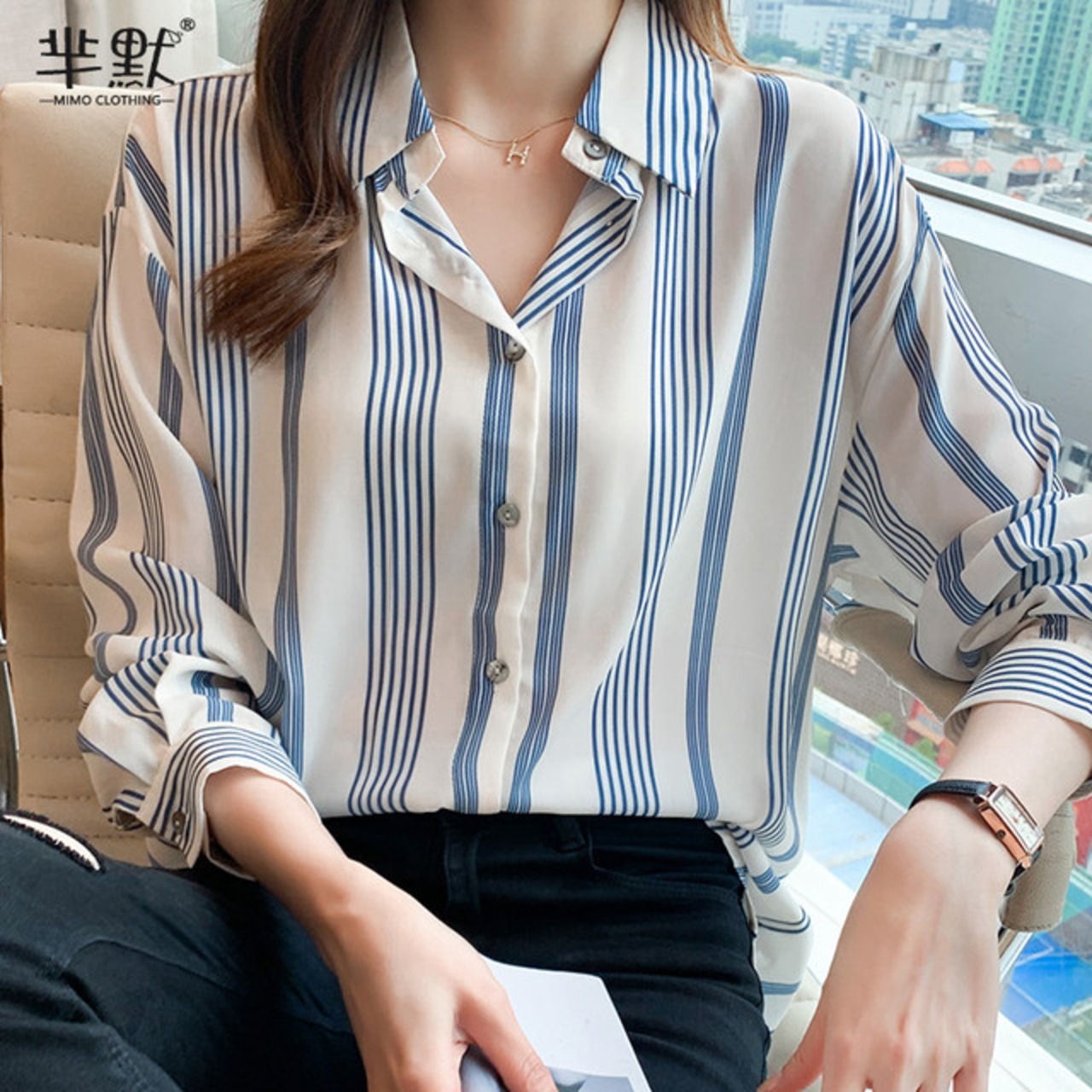 骨格ウェーブ ストライプシャツ