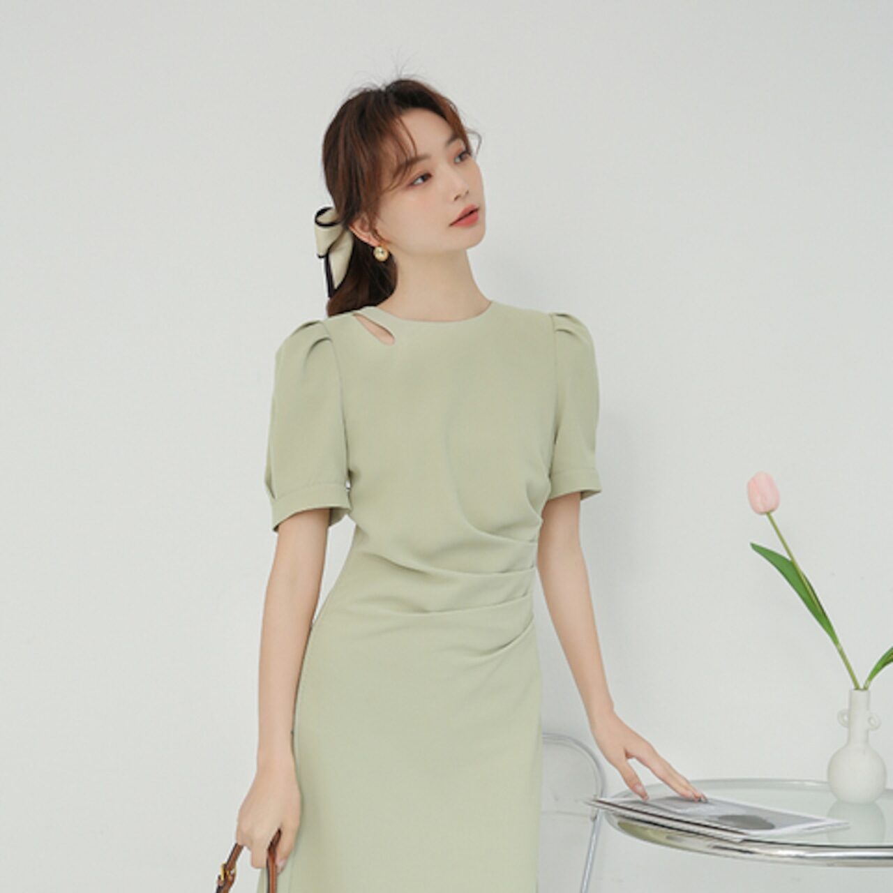 骨格ウェーブ タックロングタイトワンピース