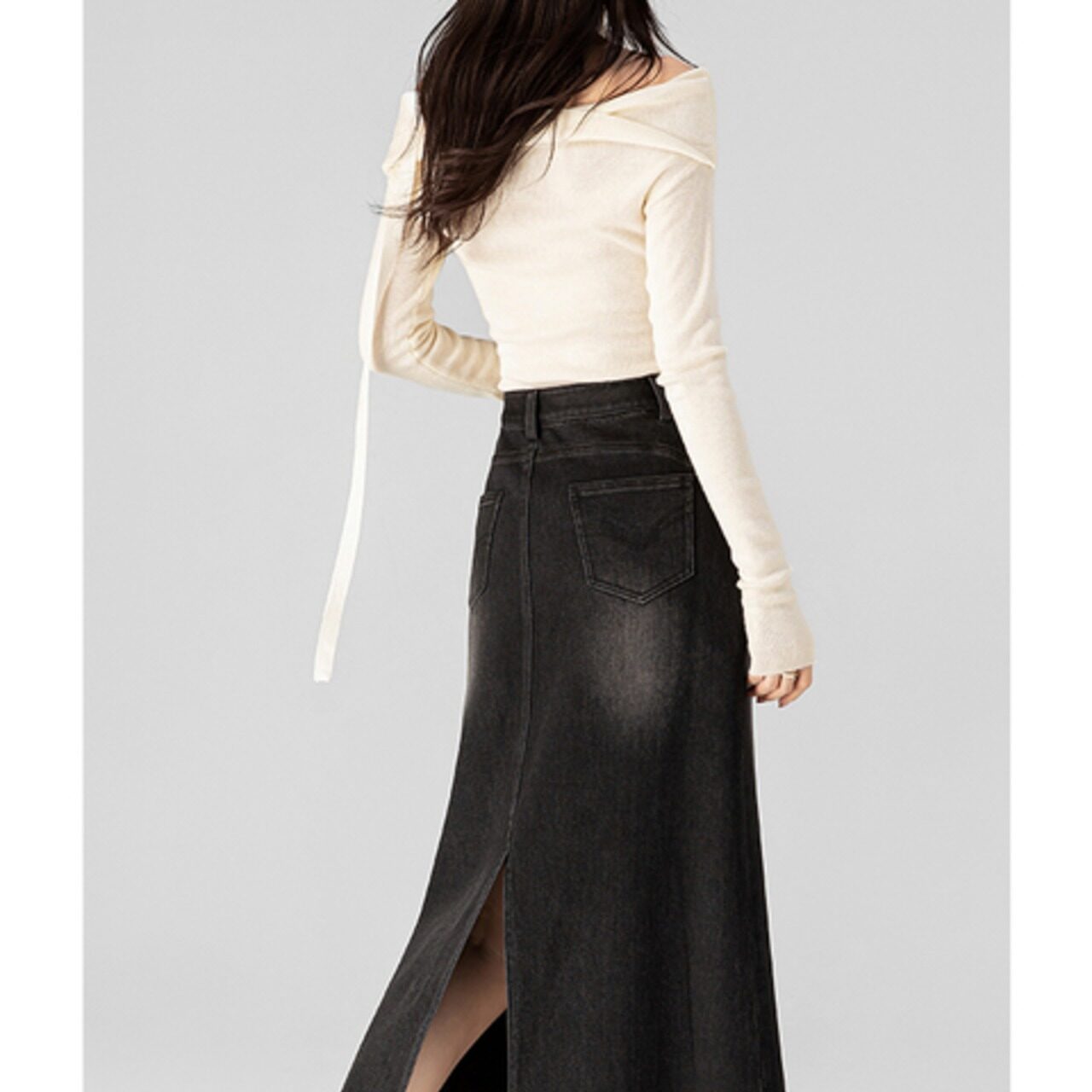 骨格ウェーブ デニムマーメイドロングスカート