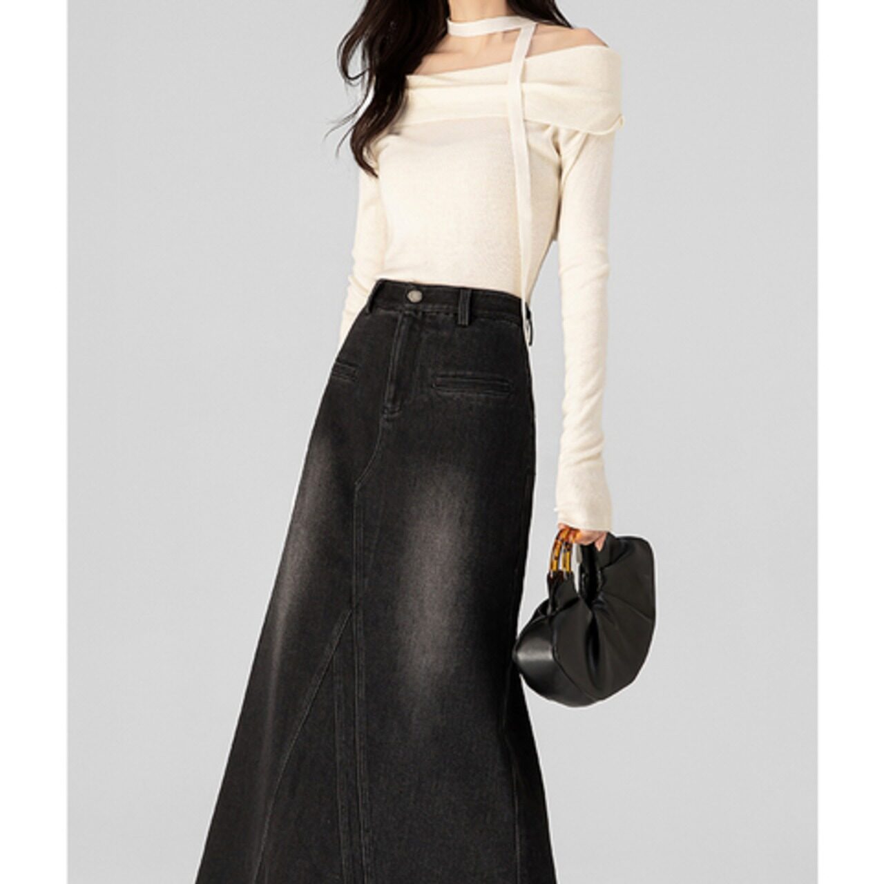 骨格ウェーブ デニムマーメイドロングスカート