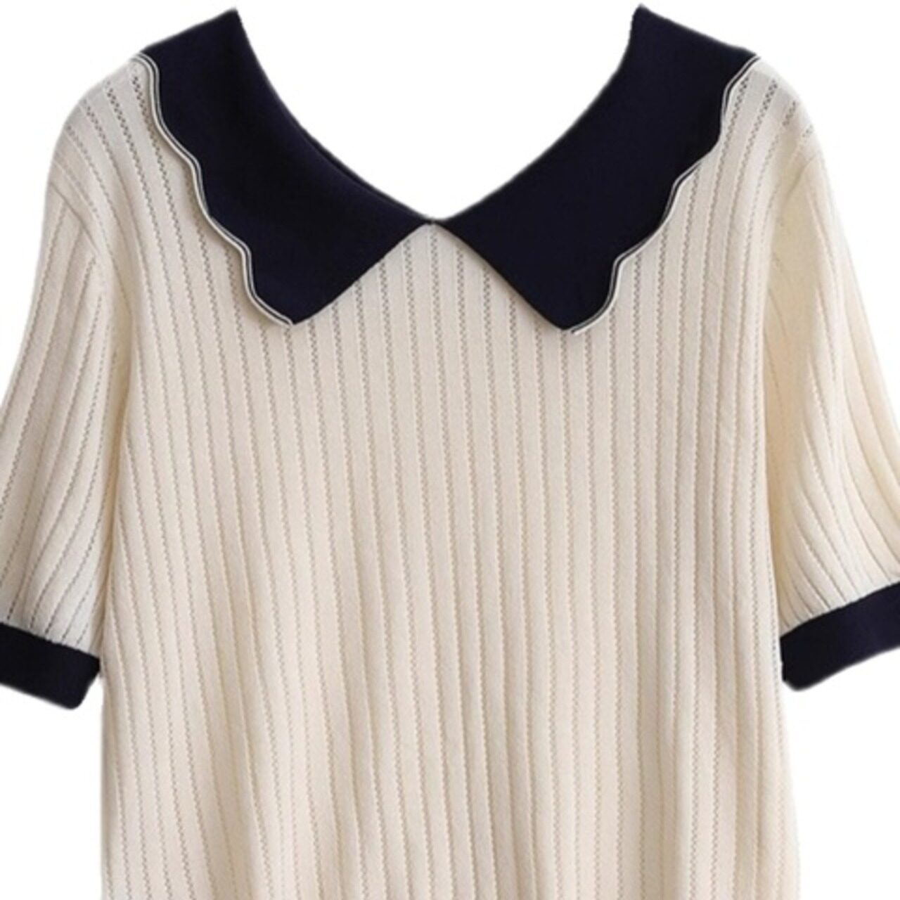 骨格ウェーブ バイカラーネックTシャツ