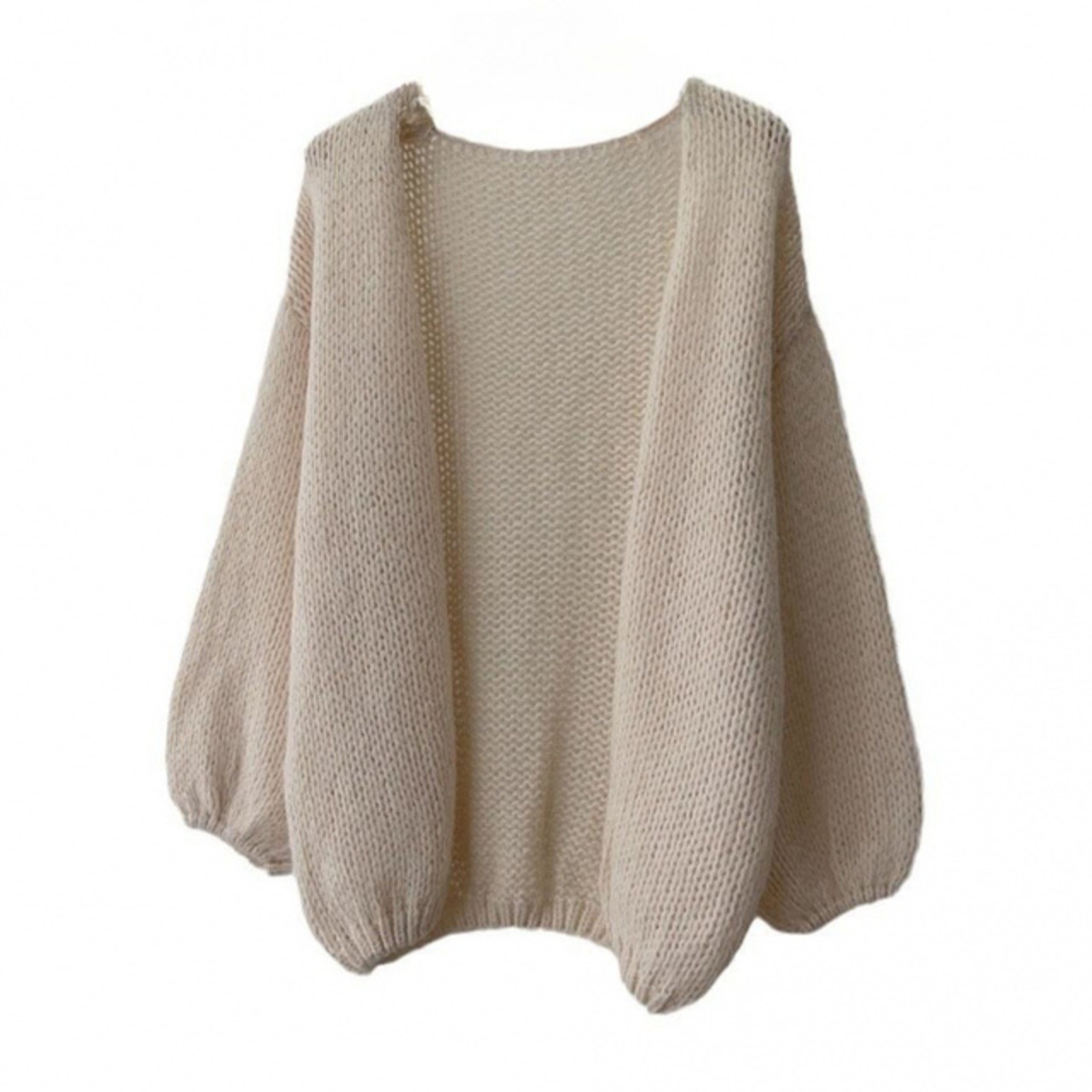 骨格ウェーブ パフスリーブニットカーディガン