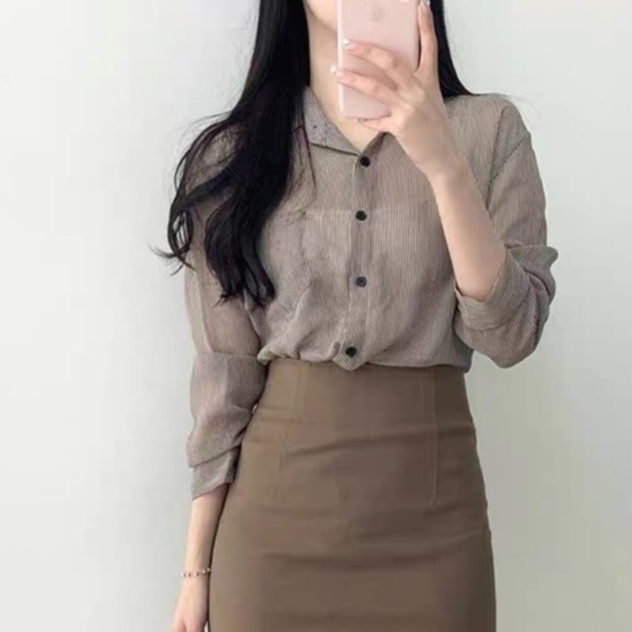 骨格ウェーブ ハイウエストタイト台形スカート