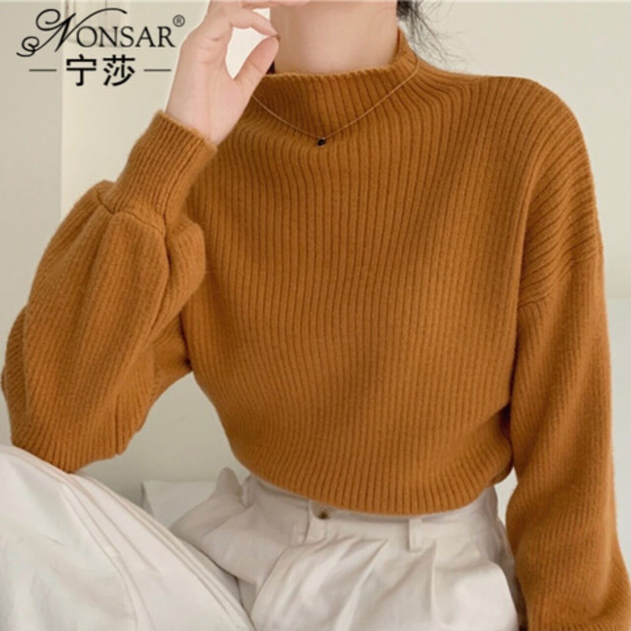 骨格ウェーブ ハイネックニットトップス