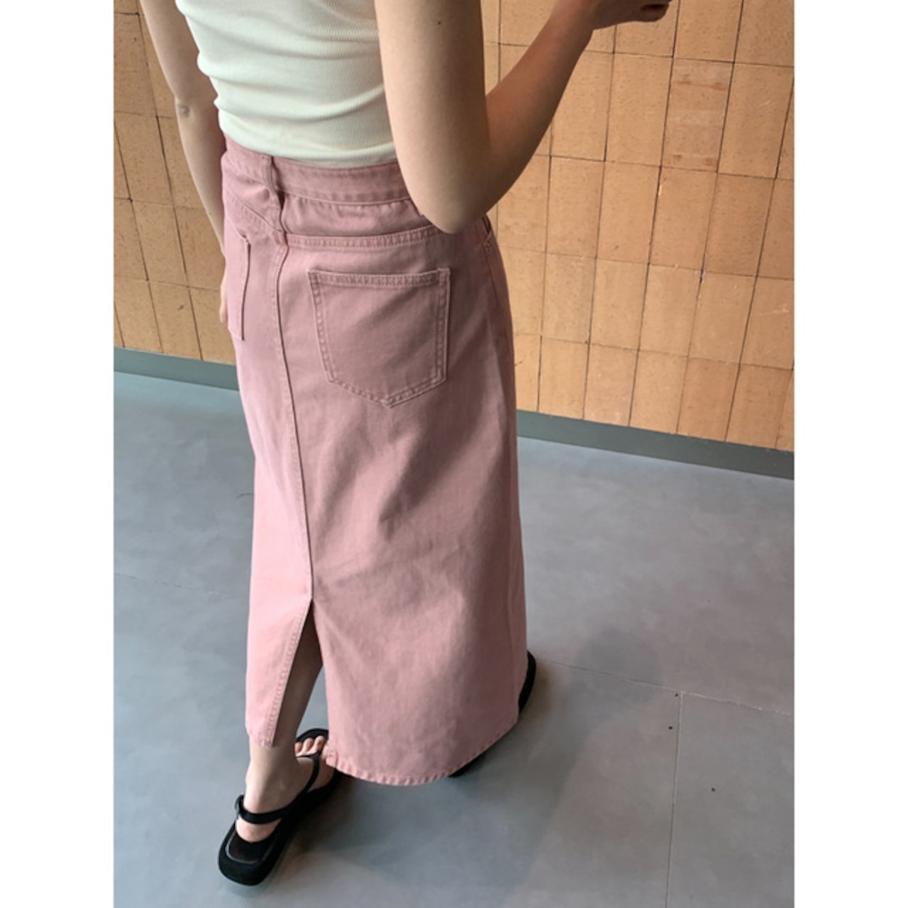 骨格ウェーブ ピンクデニムスカート